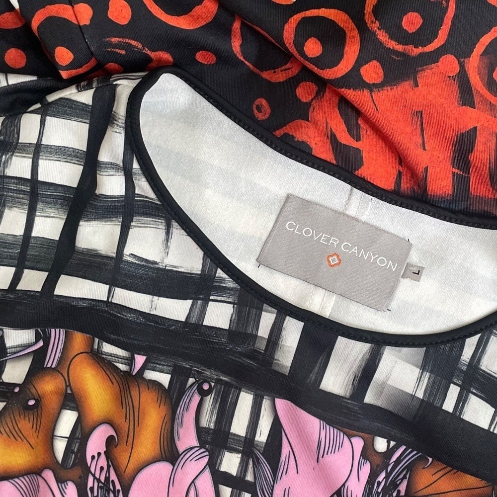 CLOVER CANYON Floral Fields Jersey Knit Shift Dress Colourful Graphic Large - Picture 9 of 12